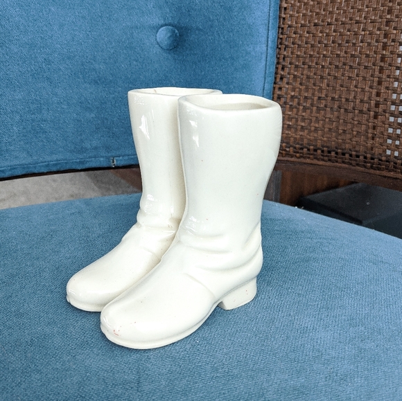 ‼️SOLD Vintage White Ceramic Pair of Boots Bud Vase